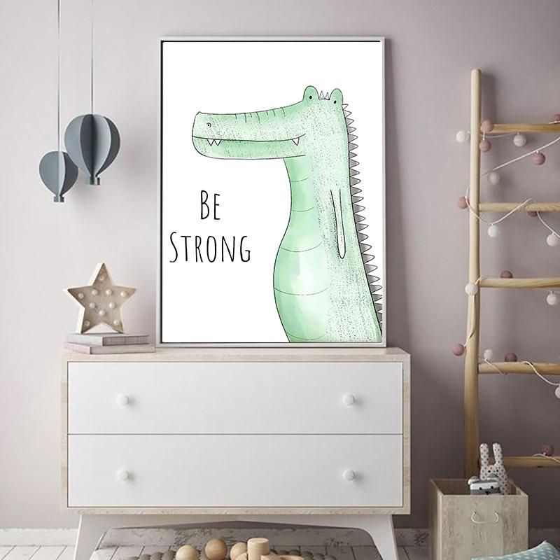 Картина на холсте с изображением животных из мультфильмов Лев Обезьяна Крокодил Принт Декор для детской комнаты Настенный декор для гостиной Постер со слоном для домашнего декора Без рамки