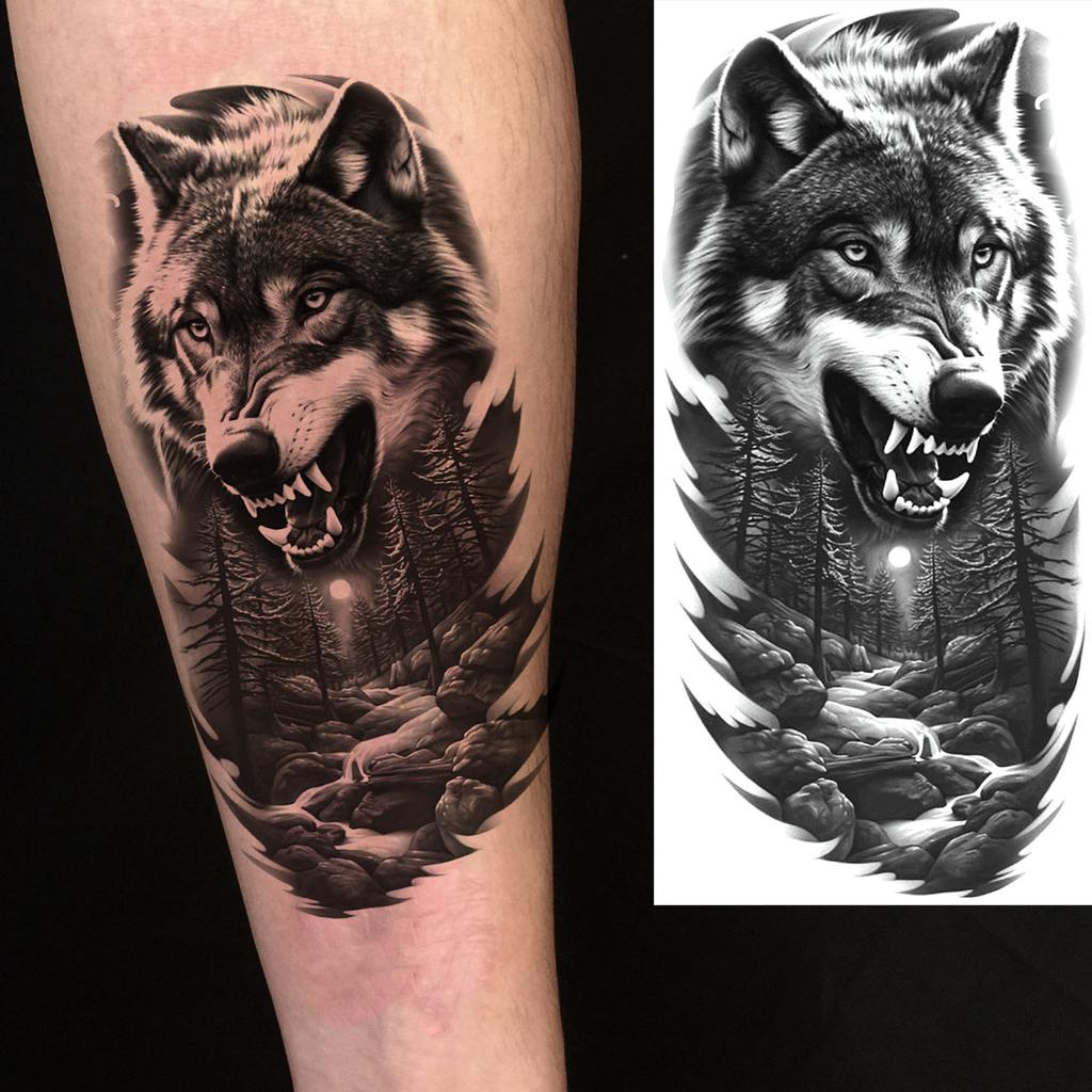 1 Sheet Fierce Tiger Lion Dragon Temporary Tattoos For Men Women Waterproof Wolf Skull Tatoos Long Lasting  Fake Tattoo Stickers