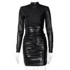 Collar Tight Hip Skirt Long Sleeve Dress Leather Mini Dress Ruffled High Collar Tight Bandage Sexy Street Party Club Sexy Dress