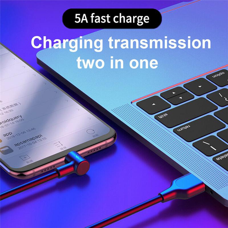 5A Elbow USB To Type-C Cable Fast Charging Cable Mobile Phone USB C Charger Data Cord for iPhone 15 Huawei Xiaomi Realme Samsung