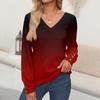Women's Tops Gradient Printed Long Sleeve Shirt V Neck Casual Loose T-Shirt Autumn Clothing