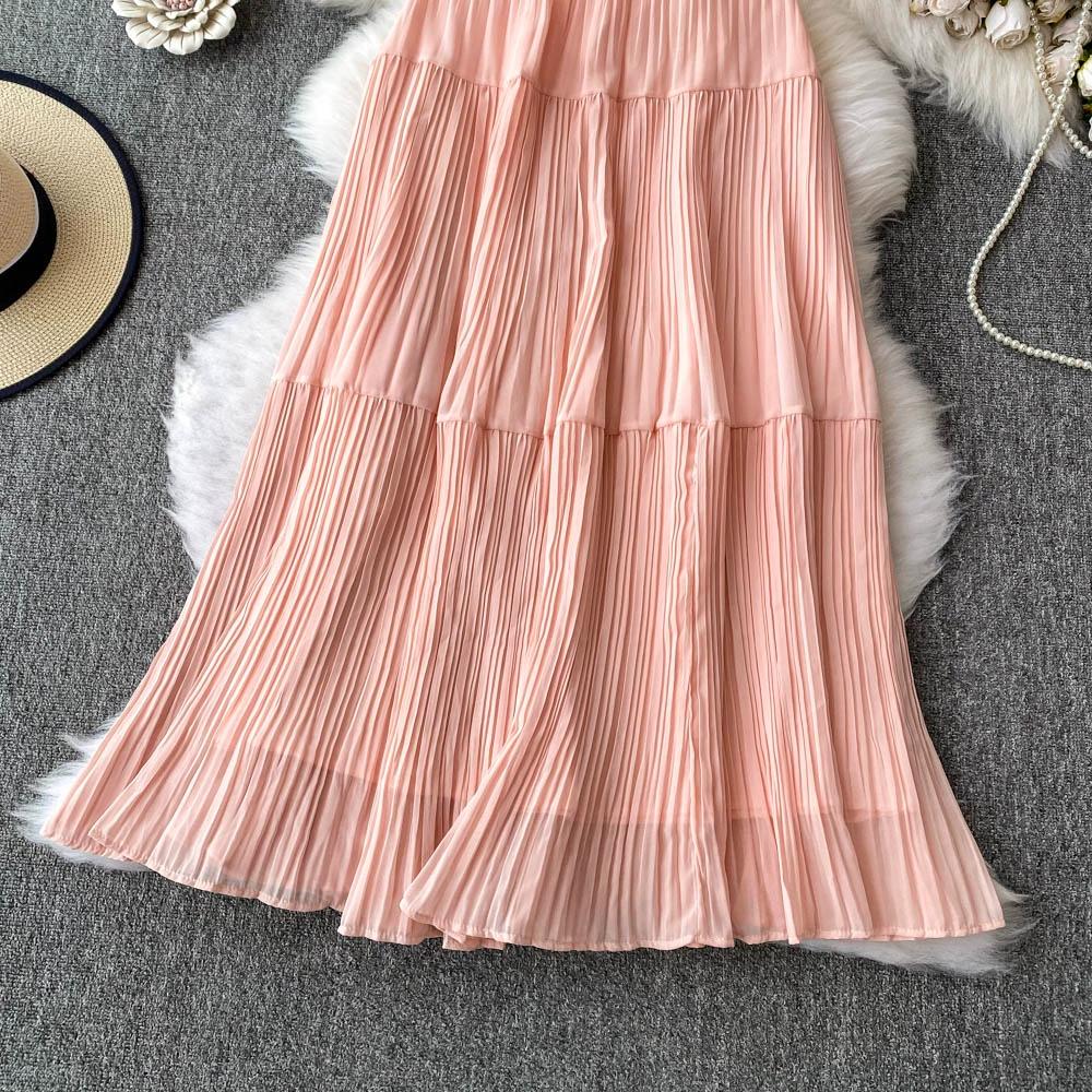 DIMANAF 2025 Летние женские новые юбки из шифона с эластичной талией, плиссированные сетчатые элегантные юбки