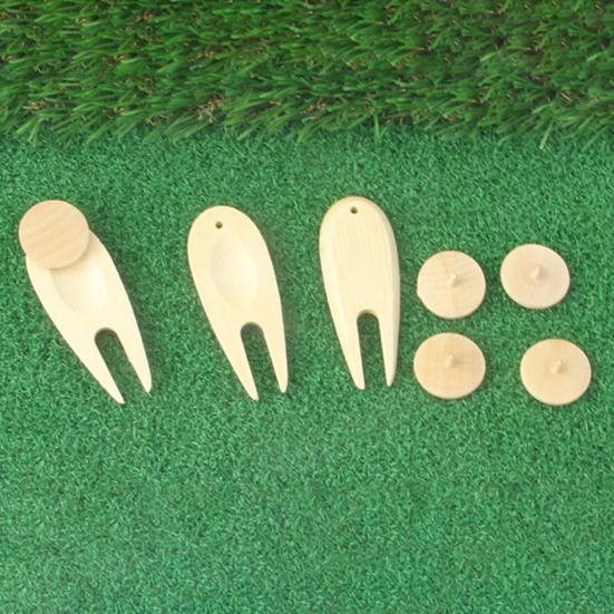 Golf Divot Tool Green Bamboo Fork Golf Alignment Ball Marker Golfing Divot Fixer Tool Wood Golf Accessories for Men