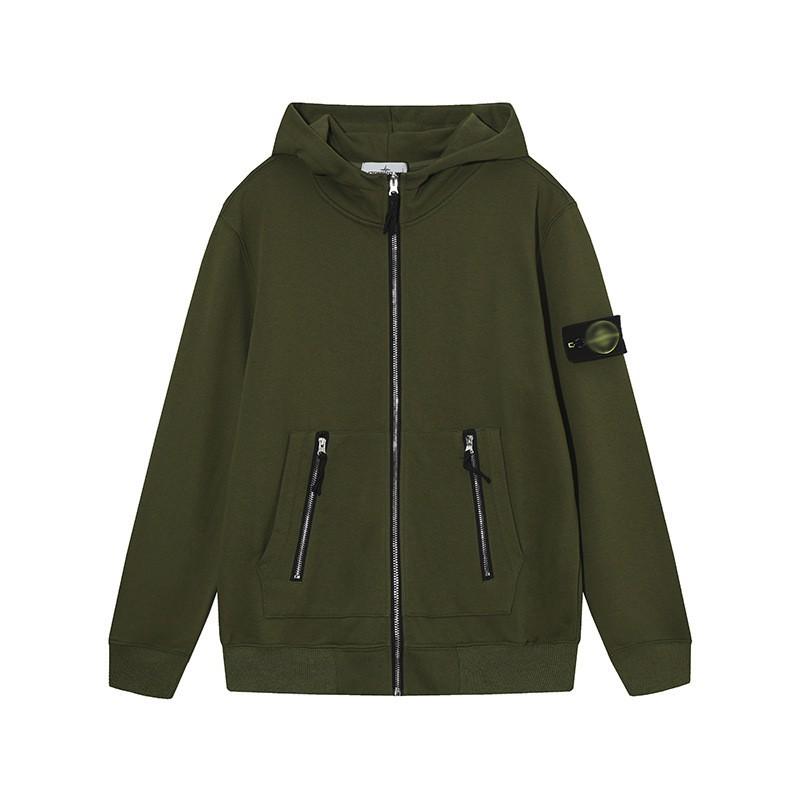 Stone Outdoor Functional Compass Patch Zip Hoodie Loose Fit Sweatshirt Men