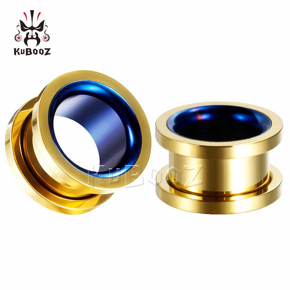 KUBOOZ Модные Полые Двухцветные Расширители для Пирсинга Ушей с Винтовым Телом из Нержавеющей Стали Украшения для Ушей Калибры-Расширители