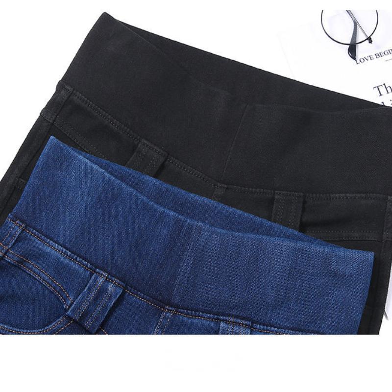 Джинсы больших размеров с высокой талией для женщин, осенние тонкие эластичные джинсовые брюки-карандаш с поясом с кисточками, узкие джинсы с эффектом пуш-ап, женские брюки