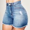 Women's Denim Shorts Summer Lady Clothing High Waist Denim Shorts Women's Fringe Frayed Ripped Jeans  Shorts With Pockets