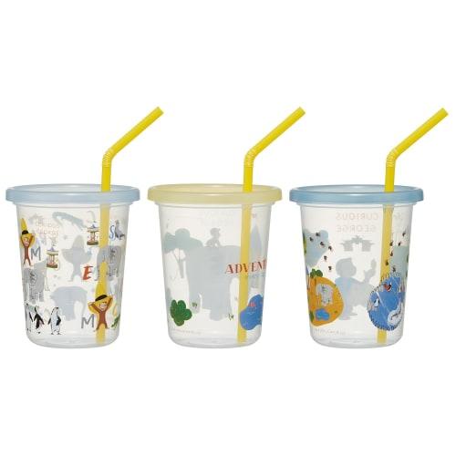Skater Tumbler with Straw 320ml Set of 3 Made in Japan Curious George Made in Japan SIH3ST