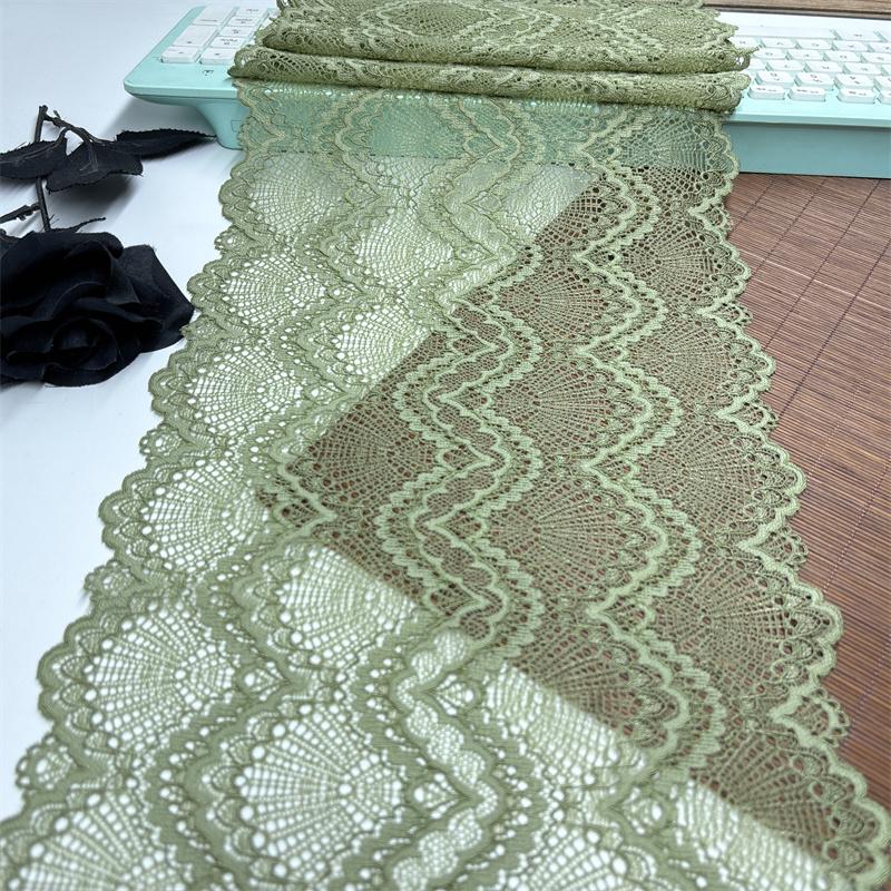 24 см Широкое Эластичное Кружево, Оливково-Зеленая Стрейч Кружевная Ткань из Спандекса для Шитья, Нижнего Белья, Бюстгальтера, Одежды, Домашнего Декора, Рукоделия