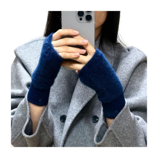 Женские перчатки без пальцев из искусственного меха с отверстием для большого пальца, полупалые перчатки, эластичные, теплые, зимние, для печати, письма, варежки
