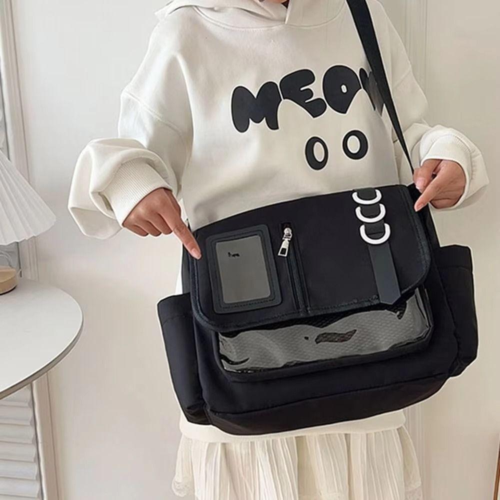 Solid Color Harajuku School Bag Japanese Messenger Bag Versatile Transparent Itabag  DIY
