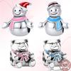 925 Sterling Silver Little Bear & Snowman Bead Charm Fit Original Fasion Bracelet Necklace DIY Women Fine Jewelry Gift