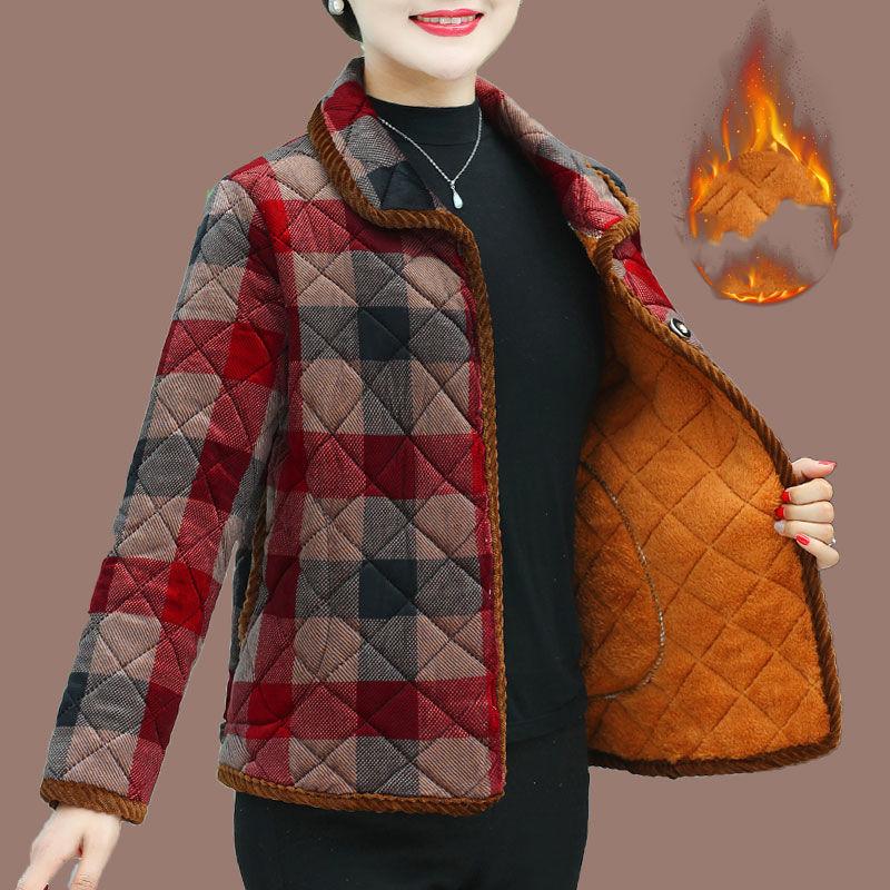 Женская осенне-зимняя теплая куртка с лацканами в стиле ретро, короткая теплая куртка с принтом и подкладкой, стеганая куртка