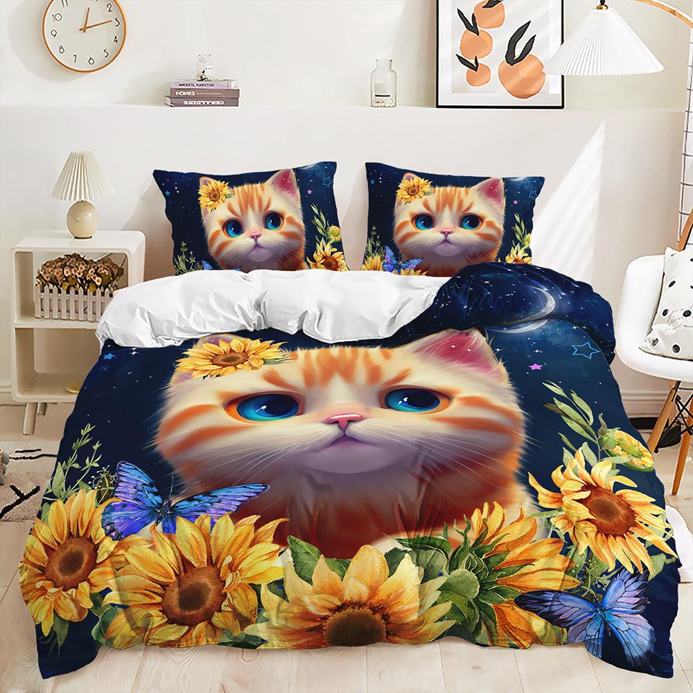 Cute Animal Bedding Kid Girl Single Double Bed Down Duvet Cover Pillowcase 2/3pc 3D Printed Soft Cover Home Textile Gift