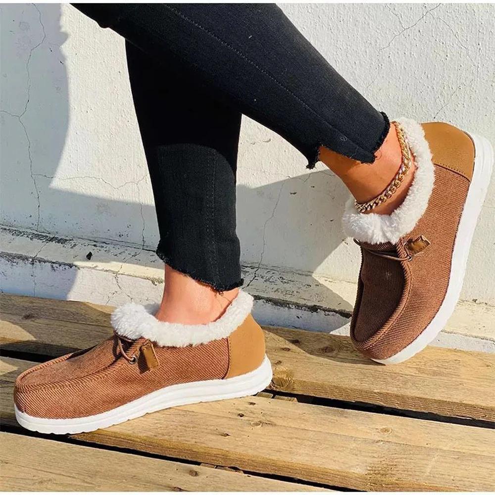 Женская теплая повседневная обувь Зимние утолщенные теплые плюшевые зимние ботинки Нескользящие модные женские ботильоны с плоской подошвой