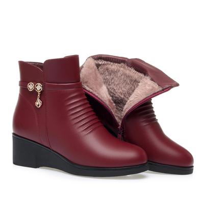 Женские ботинки на танкетке 2024 Зимние с толстой плюшевой подкладкой из мягкой кожи Женские зимние ботинки большого размера Женская зимняя обувь