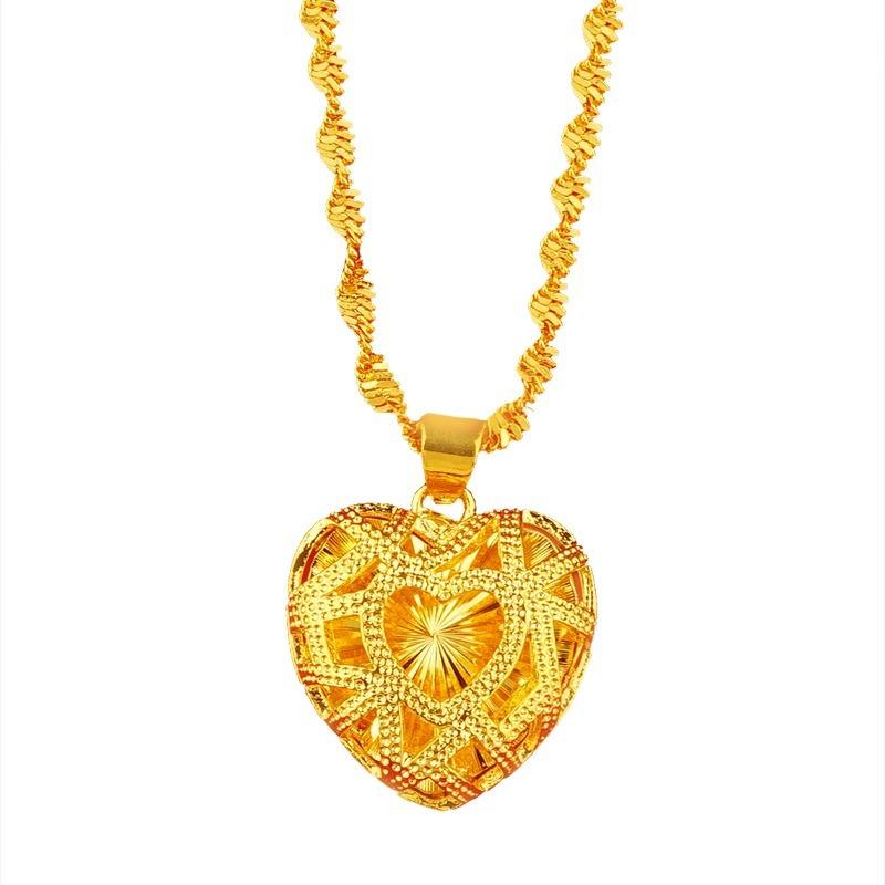 Hollow heart-shaped pendant clavicle chain for women gold, pendant carved double butterfly heart