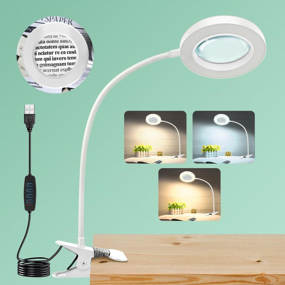 360°Flexible Gooseneck Magnifying Glass with Light 5X Lighted Desk Lamp Night Clip  Jewelry Making