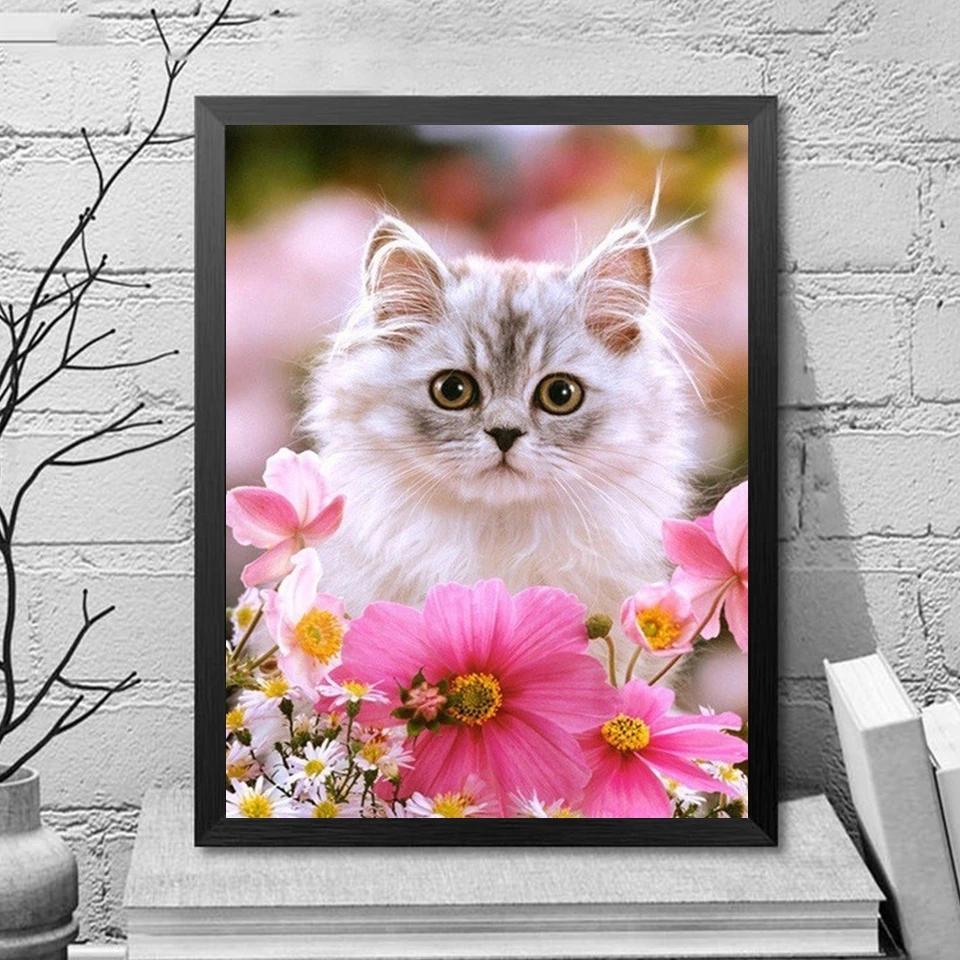 Алмазная картина с изображением кота, полная круглая/квадратная Алмазная вышивка, животные, картина со стразами, вышивка крестиком, Алмазная мозаика, ручная работа