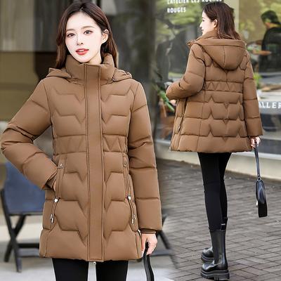 Хлопковая одежда женская средней длины и длинная зимняя новая приталенная и тонкая утолщенная корейская версия куртка с капюшоном