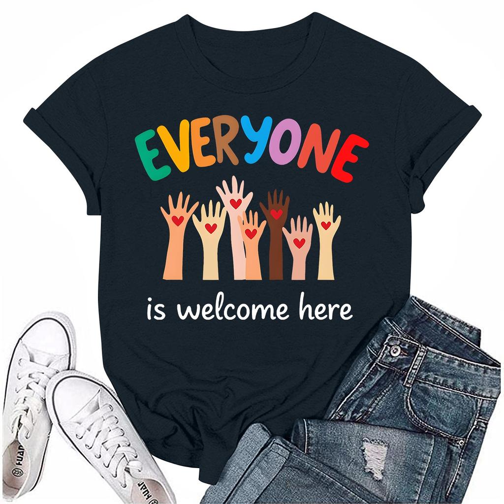 Взрослые Повседневные Ежедневные Круглый вырез с принтом Короткие рукава Футболка Топ с буквами