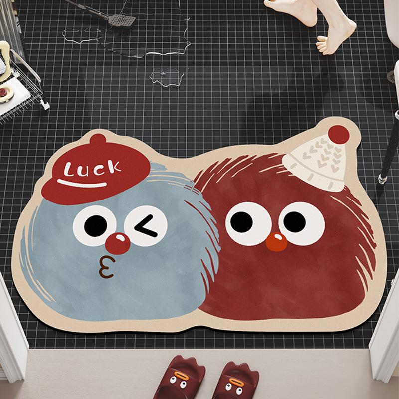 Japanese Bathroom Absorbent Floor Mat, Diatom Mud Non-Slip Foot Mat, Household Toilet, Toilet Door Fun Carpet