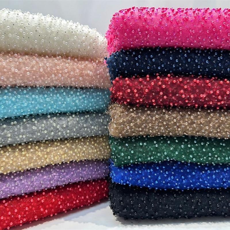 1 ярд Ткань с вышивкой пайетками для свадебного платья DIY Шитье Элегантная вышитая кружевная ткань с бисером Блестящая ткань для вечернего платья