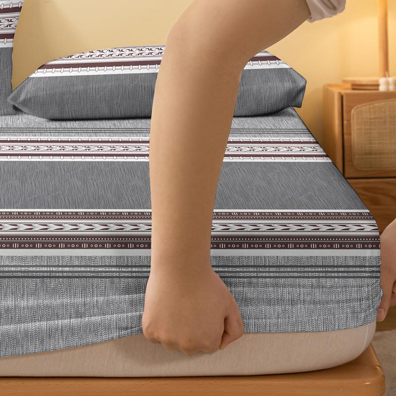 1 Simple Modern Geometry Printed Matte Fitted Sheet, Bedroom Printed Bed Cover, Bedding (Excluding Pillowcases)