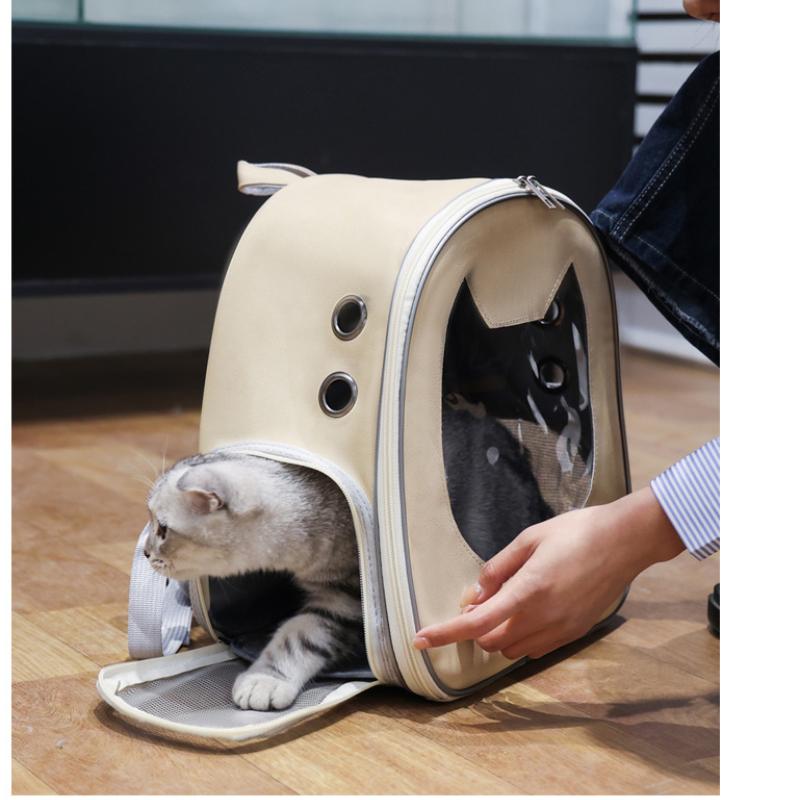 Сумка-переноска для кошек, портативный дорожный уличный рюкзак из искусственной кожи для маленьких собак, кошек, прозрачная дышащая сумка на плечо, товары для домашних животных