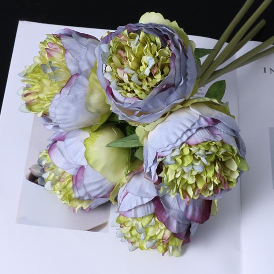 1 Bouquet 5 Heads Peony Artificial Faux Silk Fake Flowers for Home Wedding Decor