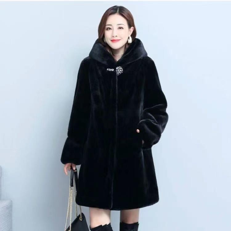 Женская шуба из норки с капюшоном, женская шуба из норки средней длины, зимняя золотистая норка