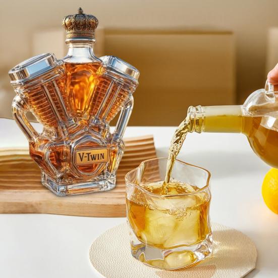 Whiskey Bottle Motorcycle Engine Decanter Handmade Glass Bottle Mechanical Aesthetics