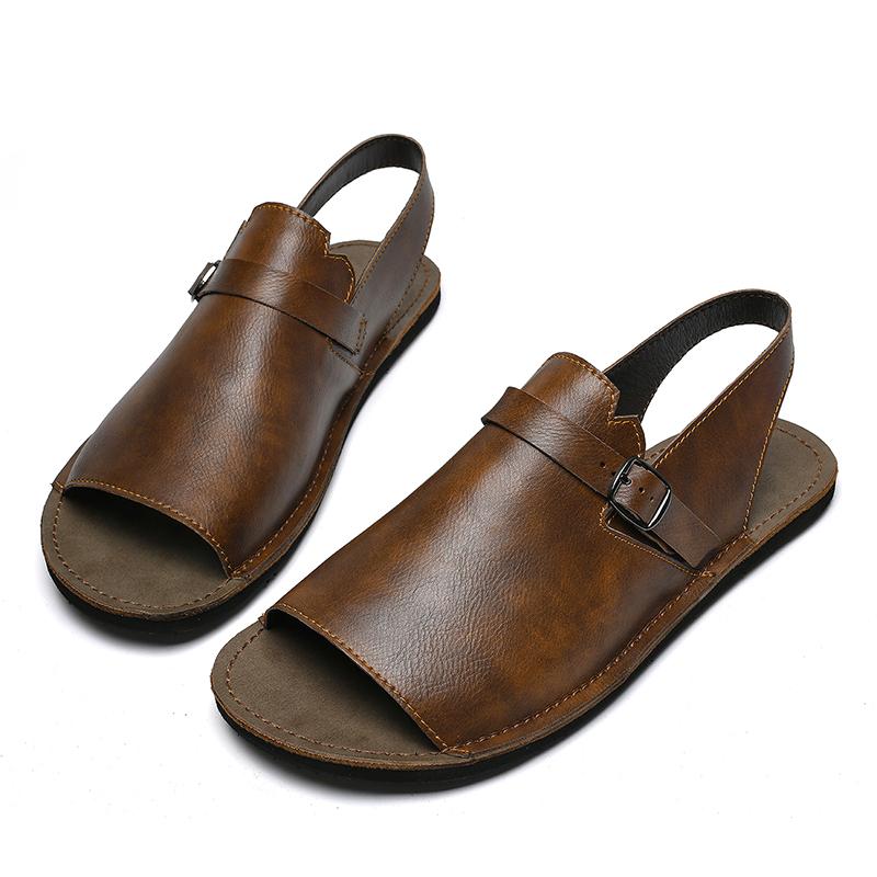Fashion Hot Sale Men's Casual Leather Sandals Lightweight Slip-Resistant Sole Sandaly Breathable Comfortable Slippers Male Beach Shoes