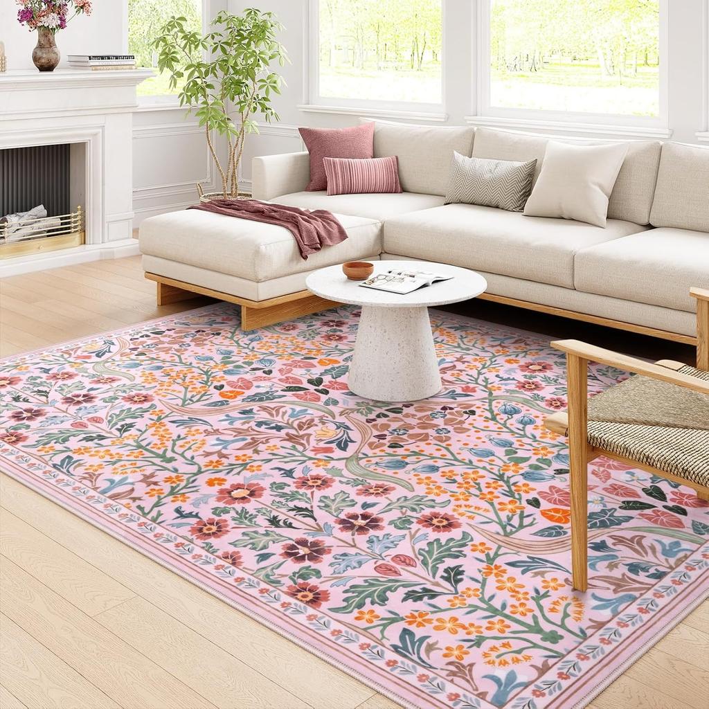 Элегантный ковер с цветочным узором для гостиной, декоративный ковер для дома, розовый мягкий ковер для спальни, подходит для детской комнаты для девочек, игровой комнаты, альфомбра