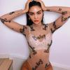Summer Sexy Letter Print Transparent Mesh Bodysuits Long Sleeve See Through Baby Bodycon Rompers Women Jumpsuits