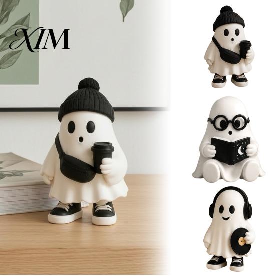 Versatile Daily And Holiday Home Accents Halloween Ghost Figurine, Resin Cartoon Desktop Ornaments, Cute Statue Black White Aesthetic Room Decor