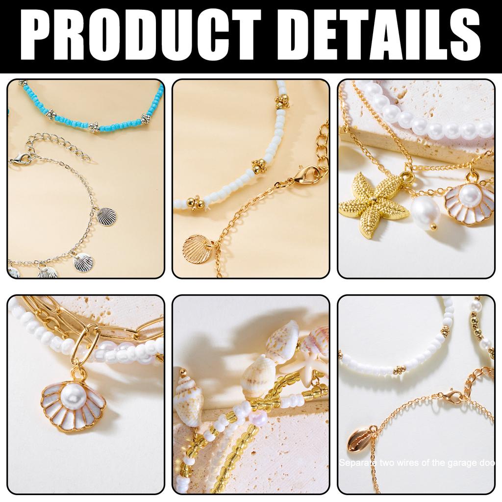 Layering Stackable Anklet For Women With Shell Starfish Beads Summer Beach Jewelry Alloy Faux Pearls Seaside Accessory