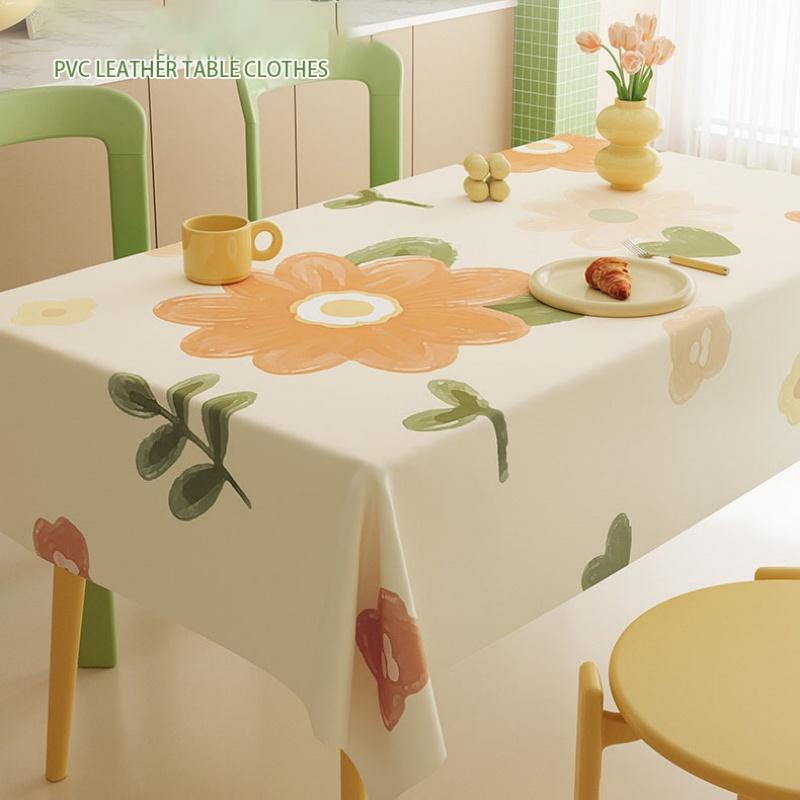 Fresh Floral Rectangle Tablecloth  Kitchen Dining, Waterproof Oil-Proof Non-Stick Botanical Table Cover Home Decor