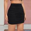 Women Mini Skirt High Waist Sexy Above Knee Hip-Covered Design Wrinkle Detail Skirt Work Leisure Wear