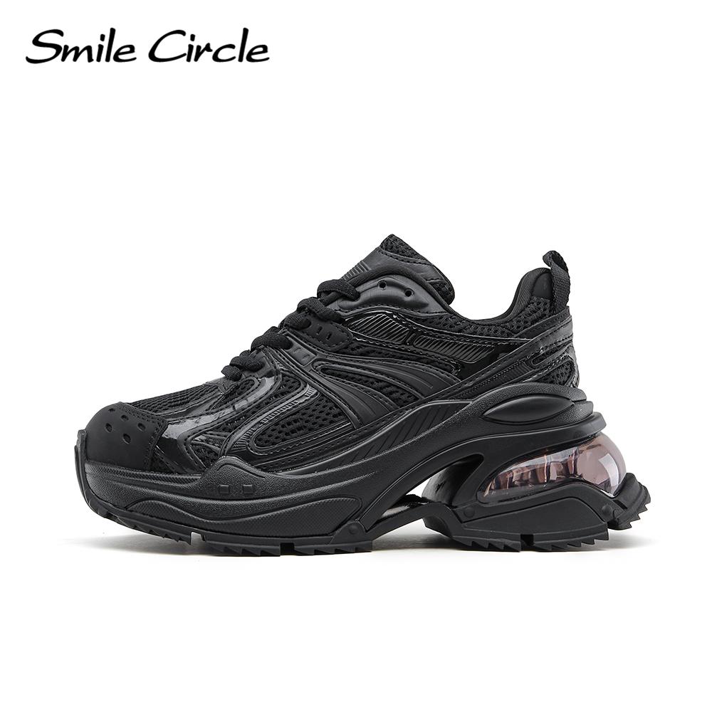 Женские кроссовки на массивном каблуке, кроссовки на плоской платформе, повседневные кроссовки на шнуровке с круглым носком, женская обувь, кроссовки