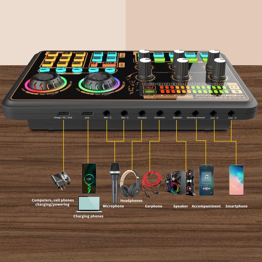 Многофункциональный цифровой аудиомикшер SK600, внешняя звуковая карта с беспроводным подключением BT для