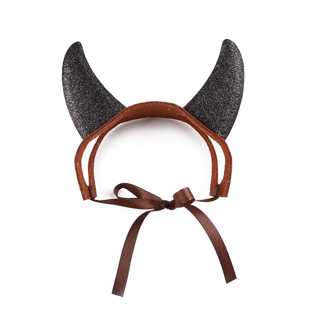 Cute Black And Red Horned Wig Set For Pets Featuring A Trendy Bob Haircut