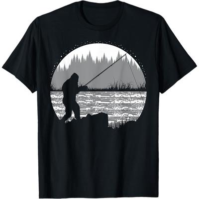 Funny Bigfoot Fishing Cool Sasquatch Fly Fishing Fisherman T Shirt