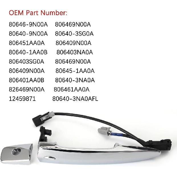 806469N00A Внешняя хромированная ручка двери, передняя левая, сторона водителя, с датчиком и системой бесключевого доступа Smart Keyless Entry, Для Nissan 2009-2018