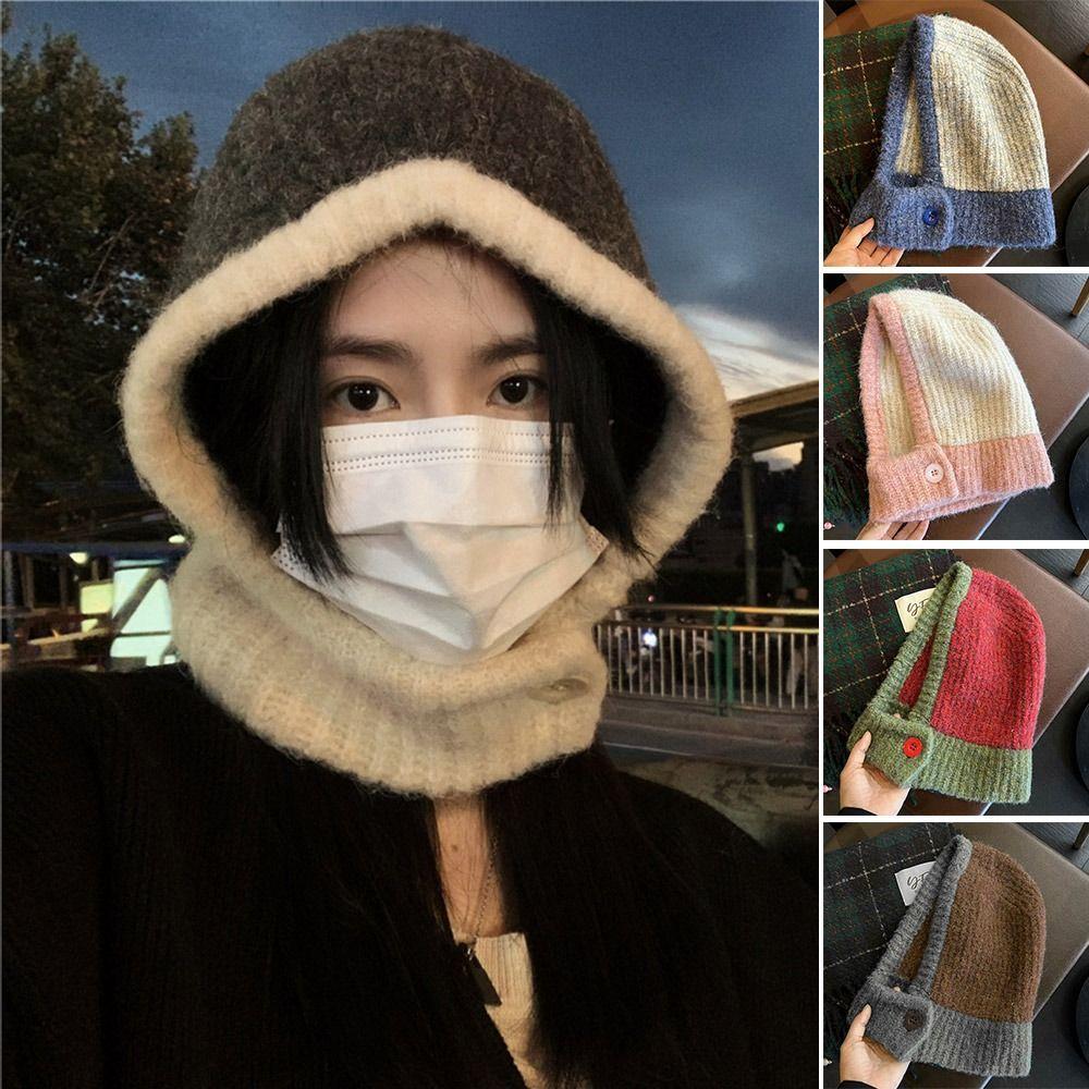 Осенний головной убор с ушками, шарф-шапка, балаклава, шапка-ушанка, теплая вязаная шапка, осень-зима