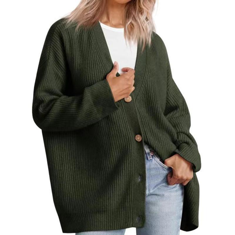 Women’s Casual Solid Knitted Cardigan Sweater V-neck Long Sleeve Button Down Warm Sweater for Lady Soft Comfortable Warm Simple Sweater