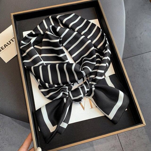 2021 модный шелковый шарф с цветочным принтом, женские длинные шарфы с тонкой шеей, офисная женская шаль, банданы, женская сумка, шарфы для волос, носовой платок