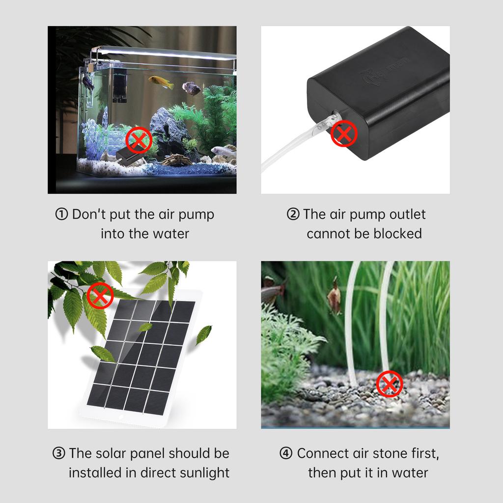 Комплект кислородного воздушного насоса на солнечной энергии для аквариума, аэратор с 3 Вт 5 В солнечной панелью, трубой, 2 камнями с пузырьками воздуха
