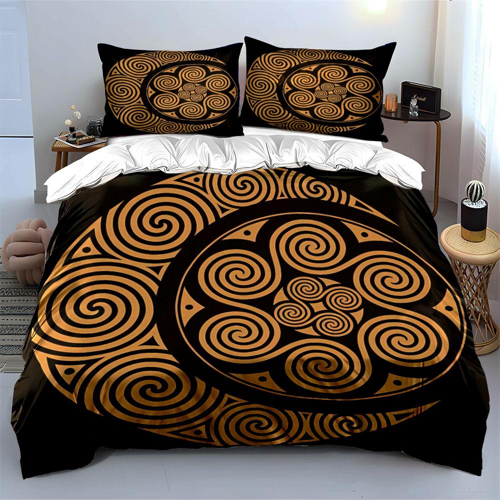 Golden Spiral Moon Decorations Set Soft Skin-Friendly Bedding Set Includes 1 Duvet Cover And 2 Pillowcase, Gift