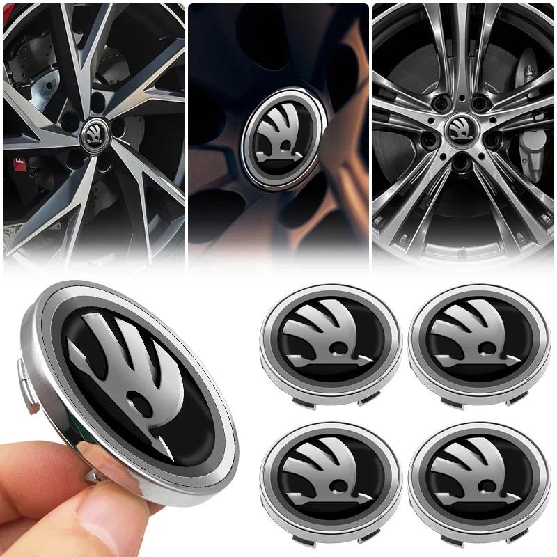DDWO5 60mm Car Wheel Center Hub Cap Rim Cover Emblem Stickers For Skoda Octavia Rapid Kodiaq Karoq Superb Fabia Kamiq VisionS